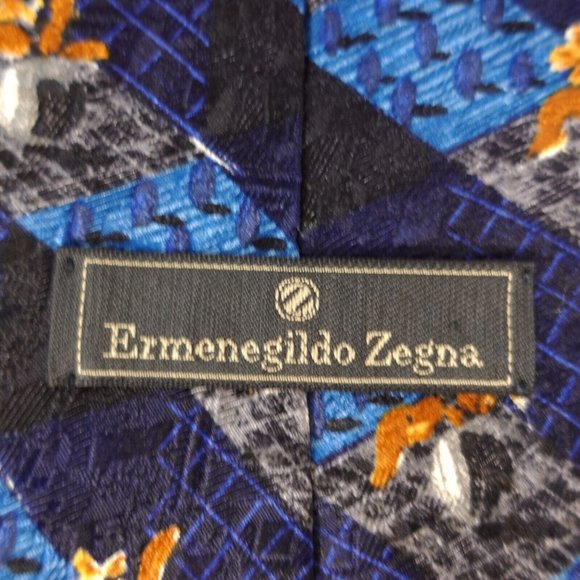 ERMENEGILDO ZEGNA Luxury Navy Multi Repp Stripe Oxford Tie Necktie Silk WIDE - Picture 4 of 11